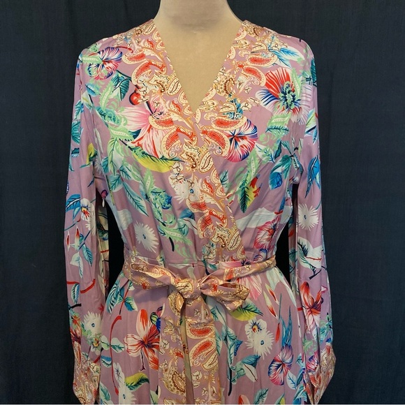 Kaimilan Floral Long Sleeved Faux Wrap Maxi Dress | Lavender Multicolor Floral - Picture 3 of 13